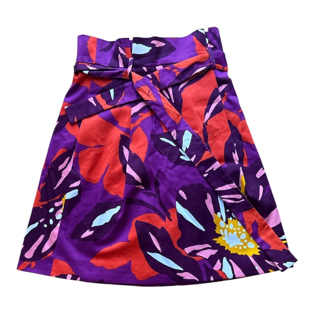 Karen Millen Purple Red Floral High Waist Mini Skirt with Tie Belt SB005 Size 2